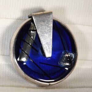 Vintage Sterling Silver & Cobalt Blue Dicroic Fused Glass Revolving Pendant 925